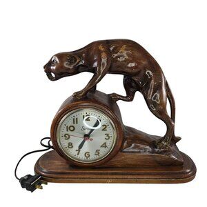 Vintage Master Crafters Sessions Jaguar Panther Clock Wood Carved DOES NOT WORK